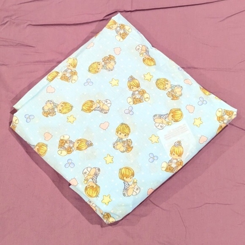 VINTAGE Precious Moments aqua blue fitted crib sheet
